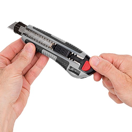 KREATOR Cuttermesser Teppichmesser 18mm Abbrechklinge mit Auto Lock Funktion 5x Ersatzklingen Autoload und Bleistiftspitzer im Griff – KRT000304 - 9