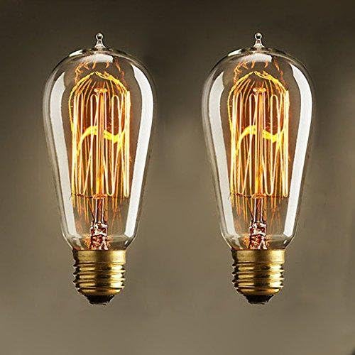 Set of 2 Vintage Edison Light Bulb Electric Bulb E27 ST58 60 W Retro Industry Style Wire Tip Tungsten Bulb Antique Bulb