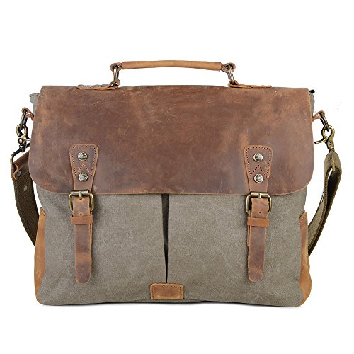 Gootium Vintage Umhängetasche Canvas Leder Messengertasche Schultertasche Laptoptasche Notebooktasche