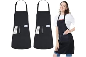 Zg-Carkilo Grembiule regolabile 2 pezzi impermeabile, con 2 tasche, grembiule cucina donna chef, nero