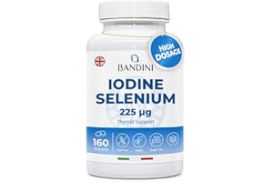 Bandini® Iodine 225 mcg + Selenium 100 mcg - 160 Tablets - High Absorption and Dosage - Dietary Supplement of Potassium Iodide KI + Selenium Methionine - Vegan, Non-GMO - Made in Italy