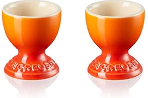 Le Creuset Hueveras de cerámica de gres, Set de 2, 9 g, 5.3 x 5.3 x 5.9 cm, Naranja Volcánico, One Size