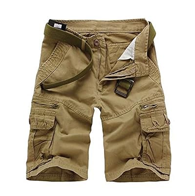 Kuson Hommes Shorts Bermudas Cargo Outdoor Coton Casual Lâche avec Poche Jaune FR 48