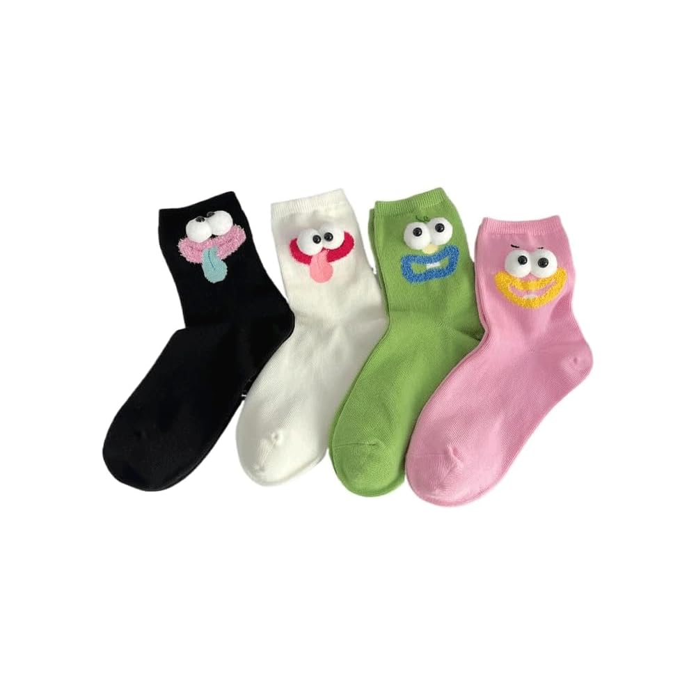 Azonee Cute 3D Monster Face Socks, Novelty Plush Cartoon Crew Socks with Funny Eyes for Girls & Women, Fun and Cozy Wear, 4 Pairs : Amazon.ae: Fashion 5