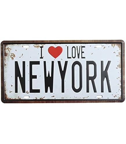 Plaque D'Immatriculation Style New York – Décoration Murale Vintage USA 15,2 X 30,5 Cm – Idéal Garage Ou Bar