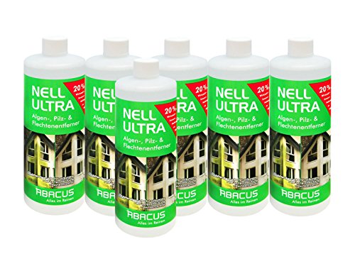 NELL ULTRA (6x1000ml Liter) Konzentrat --- Algenentferner Pilzentferner Flechtenentferner Grünbelagsentferner Grabsteinpflege Moosentferner Algizid Algicid Elgenex Algenvernichter Algenkiller - von ABACUS