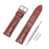 VINBAND Unisex Leder Uhrenarmband mit Edelstahl Silberne Schnalle 20mm Braun
