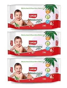 LuvLap Moisturising Baby Wipes with Aloe Vera, (72 Wipes/Pack, Pack of 3)