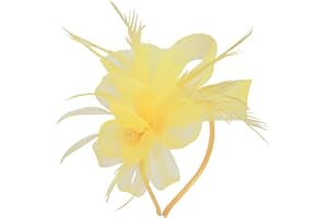 Hotstylezone Bead Loop Feather Fascinator On Headband For Women Wedding Ascot Races (yellow, one size)