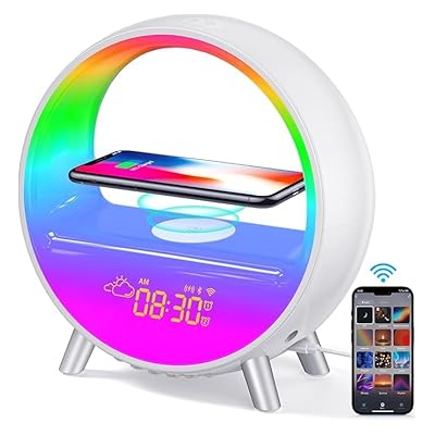 Smart Sunrise Alarm Clock, Wireless Charging Rhythm Atmosphere Lamp, Wake Up Clock With Snooze Mode, 9 Light Mode & 7 Natural Sounds, Bluetooth Speaker Touch And Application Control