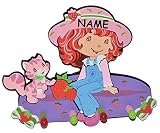 3-D Kindergarderobe – “ Mädchen – Emily Erdbeer “ – mit 4 Kleiderhaken Moosgummi – Garderobenhaken Erdbeere Katze – Wandhaken Kinder Garderobe Kind Wandgarderobe Haken / Kinderzimmer / Haken – Kleiderhaken – Wandgarderobe / Moosgummi – Erdbeere / Kätzchen - 3