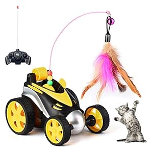 Jewaytec Juguete de Control Remoto para Plumas de Gato, Coche Giratorio robótico Interactivo para Gato, Juguete de Broma de Cazador automático para Gatito, Juguete Divertido (sin batería incluida)