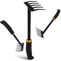 Rastrello A Mano Da Giardinaggio Con 5 Rebbi In Acciaio E Manico In Legno - Attrezzo Per Estirpare Erbacce E Arieggiare Il Terreno - 6