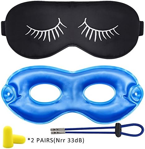Goodsays Sleep Mask Set- 100% Silk Blindfold + Reusable Cold/Hot Therapy Gel Eye Mask with Earplugs