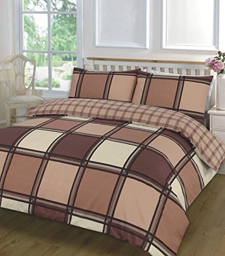 Lifestyle Production @ Logan Tartan Checked Reversible Duvet Cover Sets Bedding Pillow Cases (King, Chocolate)