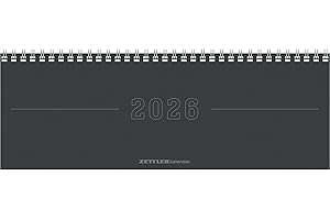‎ZETTLER Zettler Tisch-Querkalender Papyrus Grau 2026 – Wochenkalender 30 × 11 cm, 1 Woche/2 Seiten, mit Notizblatt & Jahresübersicht, Zeiteinteilung 8–21 Uhr, Monatsregister, Ringbindung, FSC-zertifiziert
