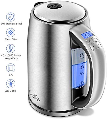 Bouilloire Thermostat Réglable, GBlife Bouilloire Electriques Inox 1.7L 2200W avec Température Réglable, Bouilloire de Chauffage Rapide Sans BPA pour Eau Thé Lait et Café