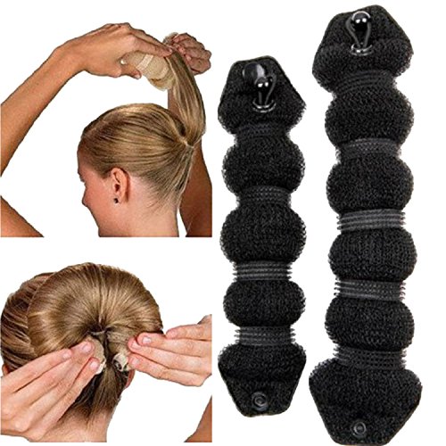 NALATI Beauty Buns Magic Hair Styling Styler Twist Ring Former Shaper Doughnut Donut Chignon Bun Maker Clip Hair Curler Accessory Small & Large (Big, Black)