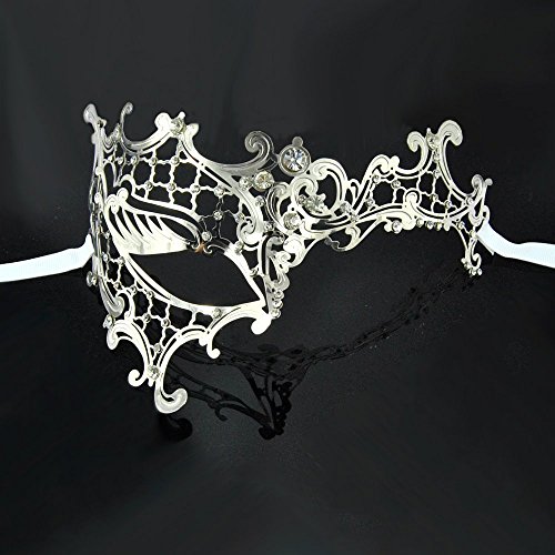 Silver Half Face Diamante Mask Venetian Style Metal Filigree Masquerade Laser-Cut On Eyes Mask Prom Ball