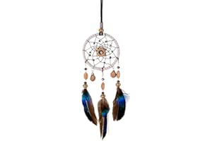 Asudaro Attrape-rêves fait main Vintage Plume Attrape-rêves Décoration de voiture Décoration murale Chambre Décoration de voiture Cadeau pour bébé Douche Voiture Mariage Home Decor Beige + Marron