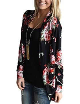 Ecowish Damen Blumenmuster Strickjacke Cardigan Langarmshirt Lose Oberteil Mantel Jacke