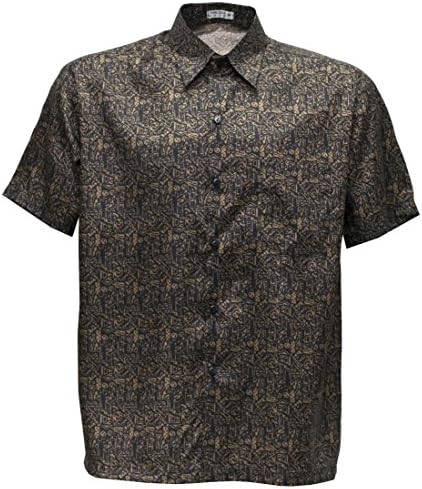 Tashisun Men's Shirt Short Sleeve Thai Silk Patterned Small Gold (XXL)
