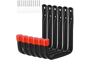 ZAWAER Lot de 6 Crochets Mural de Garage, Crochets en J Robustes a Visser, Supports de Montage Muraux Robustes pour Ranger des échelles, Attache Velo mural,équipements de Sport,Outils électriques Volumineux