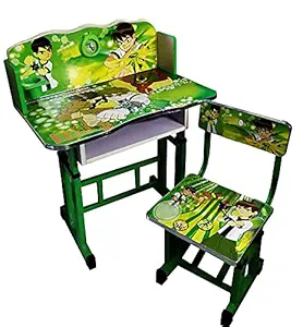EVOHOME Educational Kids Height Adjustable Study Table n Chair Set Wooden Baby Desk with Study Chair & Space for Table lamp Strong and Durable Study Set Kids Learning for Kids Age 2-11 Year (Green)