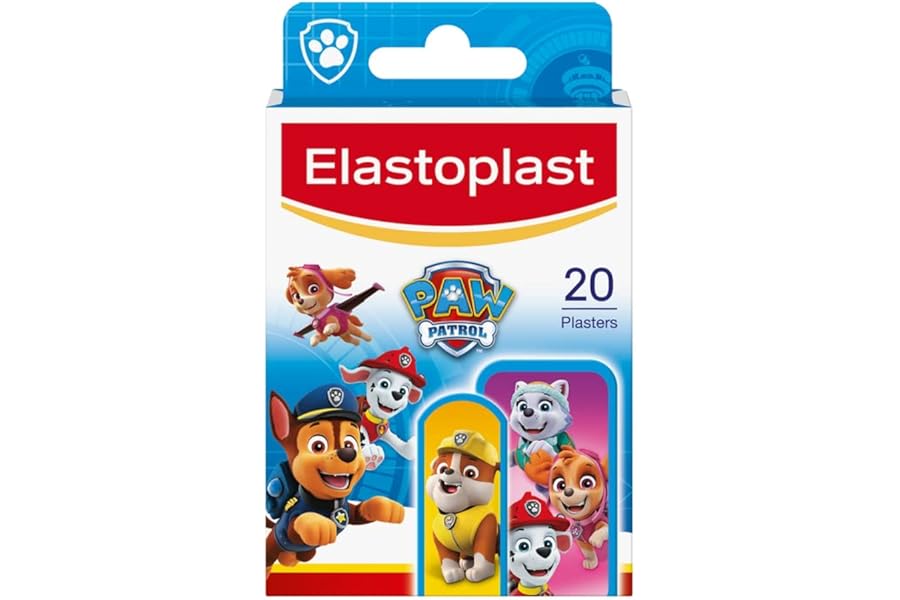 Elastoplast Paw Patrol Plasters, Assorted Sizes (20 Pieces), Coloured, First Aid Wound Care for Children, with Paw Patrol Designs, Various Sized, Skin-Friendly