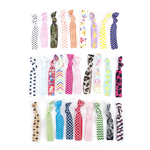 ALICE 25 Pack Knotted Hair Ties Mix Color Print Design Ponytail Holders