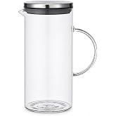 1500 ML Cam S&uuml;rahi Metal Kapaklı Şeffaf S&uuml;rahi Dayanıklı Cam G&ouml;vde Ergonomik Sap Akıtmaz Ağız Tasarımı Soğuk İ&ccedil;ecekler İ&ccedil;in L