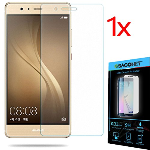 P9 - SET 1X - Film Panzerglas Glas Schutzglas Hartglas für HUAWEI ASCEND P9 5.2" - Wi-Fi Lte 4G Dual Sim 2,5D 9H Panzerfolie Schutz Folie Tempered Glass Touch Display + 1 trockenen Tuch + 1 feuchtes Tuch + Kunststoffverpackungen