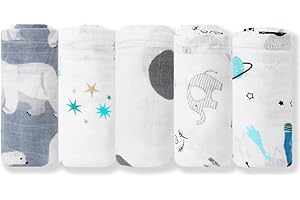 norinori Muslin Squares Baby Muslin Cloths- 5 Pack Baby Cloth 60x60cm 100% Pure Cotton Super Soft Breathable Newborn Essentials Perfect Shower Gifts