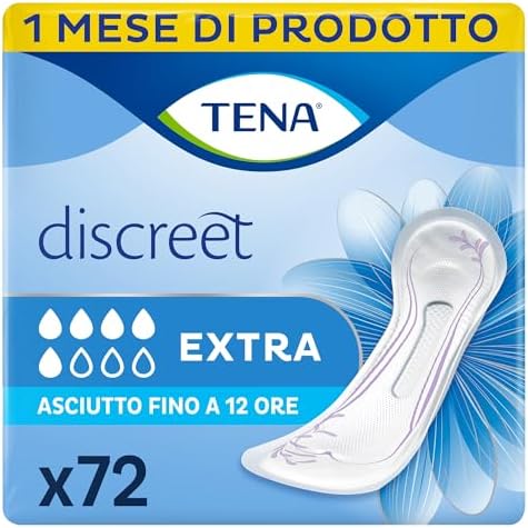 TENA Discreet Extra Pacco Scorta Mensile, Assorbenti per Perdite Urinarie Femminili, Discreti e Confortevoli, 6 Confezioni x 12 Pezzi