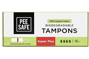 PEESAFE Pee Safe Biodegradable 100% Organic Cotton Tampons Super Plus(Pack of 16) | for Very Heavy Flow | Organic Tampons | Cotton Tampons | Non Applicator Tampons | Free of Chlorine Bleach & Dyes