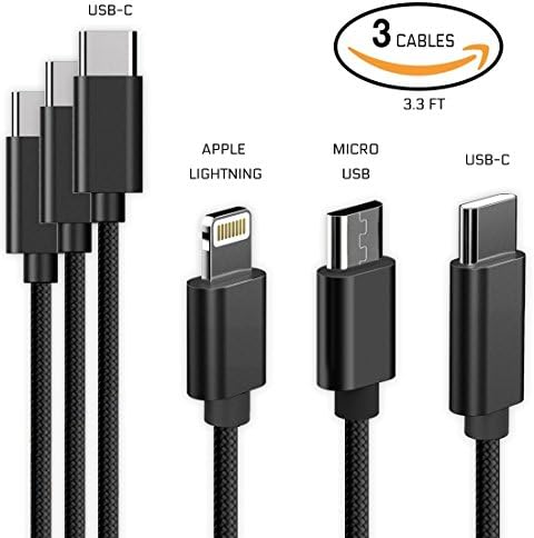 USB Type C to Lightning Cable, Male to Lightning Data Sync &amp; Charger Cord Connector Adapter 3.3FT, for Apple iPhone 8 Plus iPhone X iPad Pro New MacBook Pro 2017 (3 Cable Black)