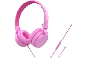 Barnhörlurar, on-ear trådbundna hörlurar för skolan, säker volym begränsad 85/94 dB, HD mikrofon stereoljud flickor pojkar trådbundna hörlurar för barn, hopfällbart headset för resor dator flygplan