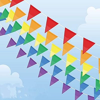 Joykey Multicolore fanions 100 m 150 drapeaux en nylon Guirlande Fanion Banderole Triangle Drapeau de décoration pour mariage fête d'anniversaire Jardin