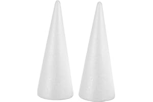 Amosfun 2pcs Foam Cones White Foam Balls Christmas Tree Cone Styrofoam Cones for DIY Modeling Craft Floral Arranging Supplies 32x12cm
