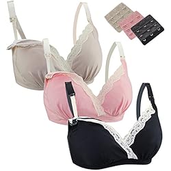 FeelinGirl Femme Soutien Gorge Allaitement sans Armature Lot de 3 Noir Ecru Rose Dentelle M