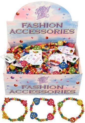 6 x Schöne Mädchen Holzperlen Armbänder Schönes Partytüten Füllmaterial Herzen Und Sterne