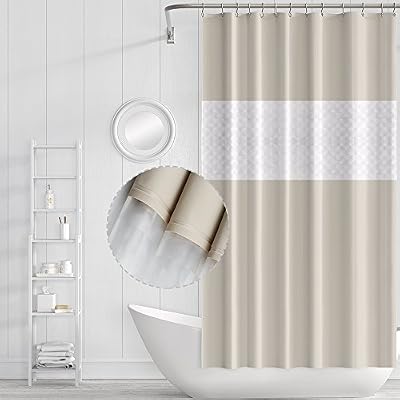 Funria Sanitary Rideau de Douche Résistant à la Moisissure Imperméable avec des Crochets, Moule Résistant, Antibactérien, Facile à Nettoyer, Rideaux de Douche Lavables pour Salle de Bains, Taille 70 x 78 Pouces (Beige épissé)