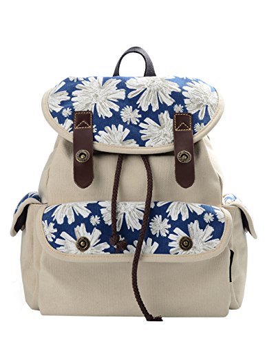 Douguyan Girl's Small Cute Canvas School Backpack Casual Daypack Mini Travel Backpacks for Teen Student 116 White