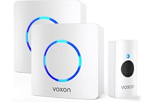 Wireless Doorbell with 2 Receivers, VOXON IP65 Waterproof Doorbells at 400M (1,300ft) Wireless Range，Plug in Door Bells Wireless Cordless with LED Flash, 60 Chimes, 5 Levels Volume (White)