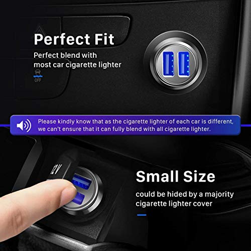 Chargeur de Voiture  Ultra Compact 2 Ports USB 5V   4 8A   24W en Alliage d Aluminium Chargeur Allume Cigare avec la technologie de charge rapide pour Phone X   8 7   6s   Plus  iPad Air   mini  Galaxy S8   S7   Edge   Plus   Note 5 4  LG  Nexus  HTC et plus by DIVI  argent   1 paquet 