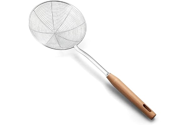 AOOSY Passoire araignée de 14 cm avec poignée en bois, passoire à pâtes, écumoire pour cuisine, friture des aliments (14 cm)