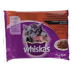 Whiskas Multipack de 4 bolsitas de 100 g de selección de carnes para gatos junior (Pack de 13)