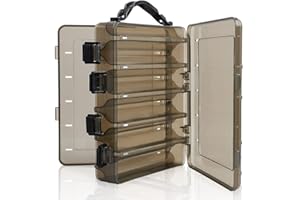 PTJJXA Caja de Señuelos de Pesca, Doble cara Caja de Anzuelos de Cebo de Plástico Visible Caja de Almacenamiento, Transparente Pesca Señuelo Cebo Contenedor Fishing Tackle Box, 20x17x4,7 cm