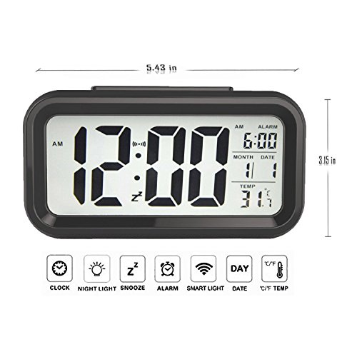 Kosee 5,3″ LED Digitaluhr Wecker Beleuchtung Digitalwecker Reisewecker mit Datum und Temperatur Anzeige, Schlummertaste, Sensorlicht und Nachtlicht – Schwarz - 5