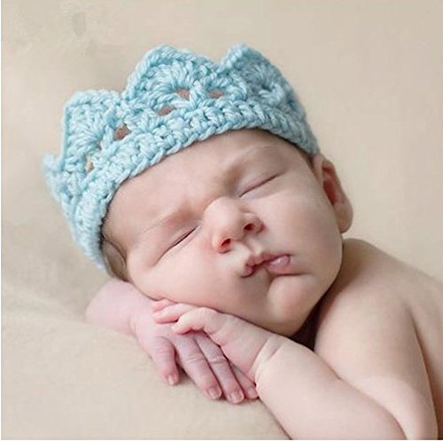 New Handmade Newborn Baby Girl Boy Crochet Knit Crown Hat Photography Prop (blue)